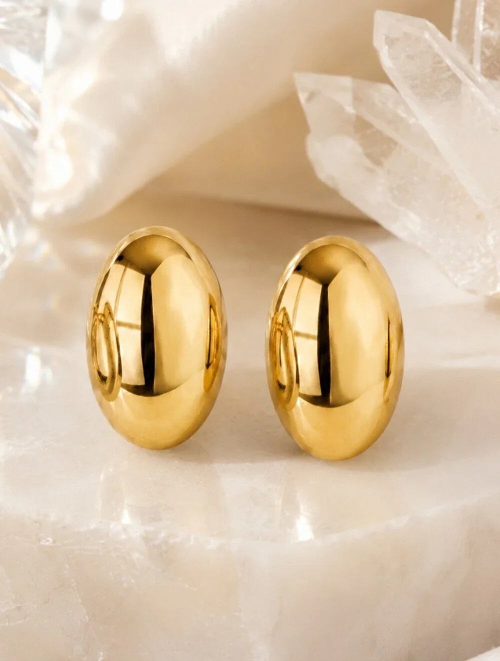18K Yellow Gold Plated Dome Stud Earrings SS Old Money Minimalist Classic 0.43